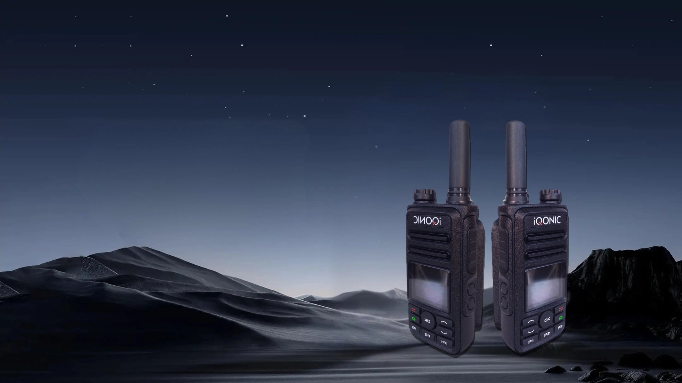 iQONIC radios against a night mountain landscape
